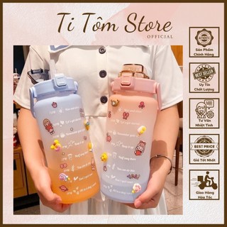 Bình Đựng Nước 2L tặng Sticker Dễ Thương Có Vạch Báo Giờ Uống Nước. bình nước cute 2L có ống hút. -TiTomStore