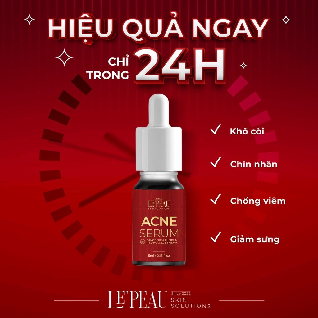 Giảm Mụn Thâm Rỗ Lepeau Acne Serum, Kem Bôi Mụn Trắng Sáng Khô Còi Mụn, Thâm Sau Mụn 5ml