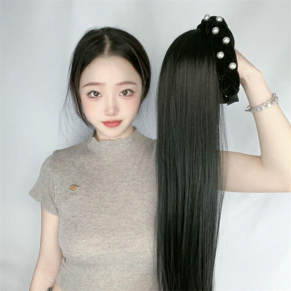 LOMBARD Tóc Giả Nửa Trán Bằng Nhung Đính Ngọc Trai Chất Lượng Cao Dành Cho Nữ