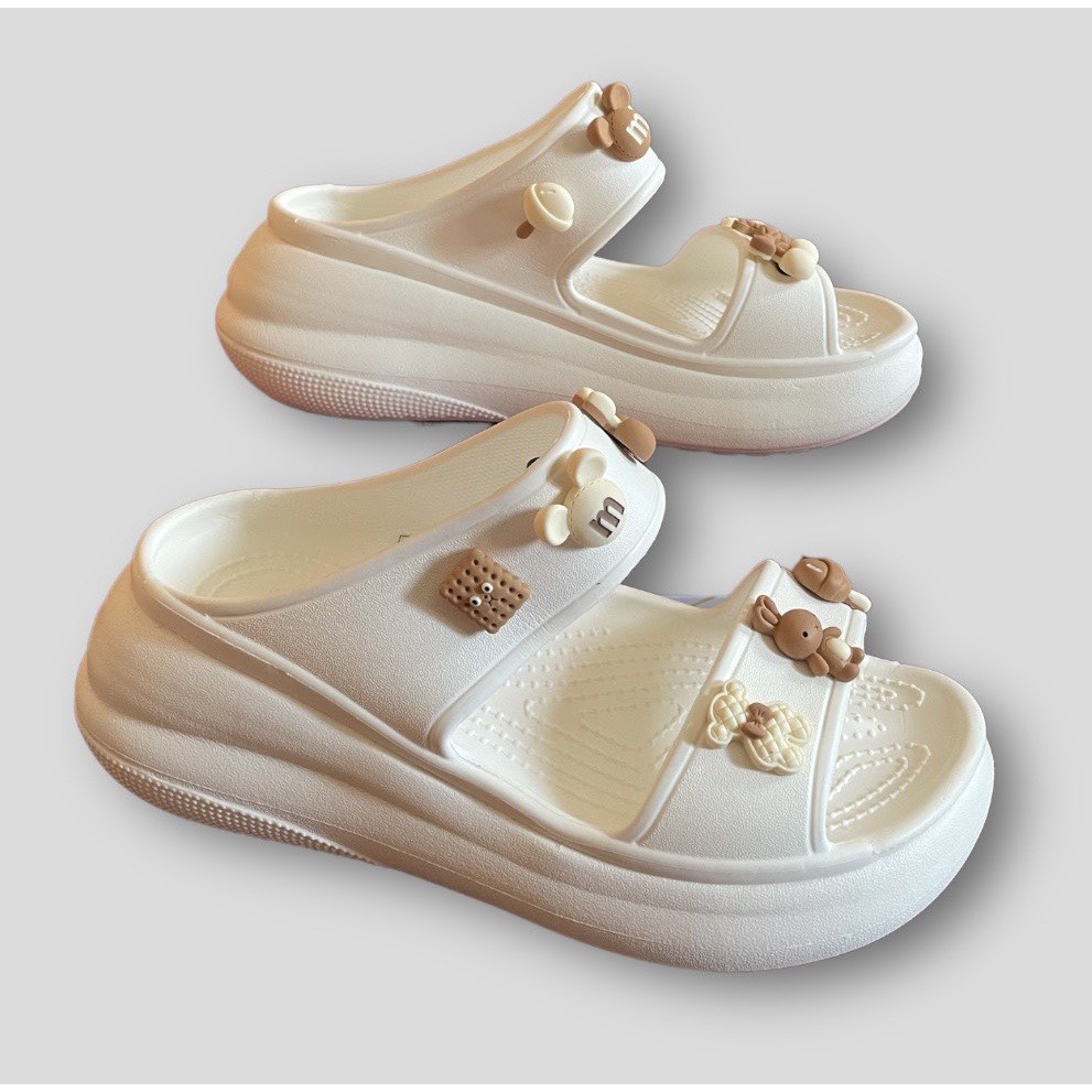 Dép 2 quai đế cao 7cm Cross Crush Sandal đúc nguyên khối- tặng 10 charm cứng 3D theo tông màu ib shop