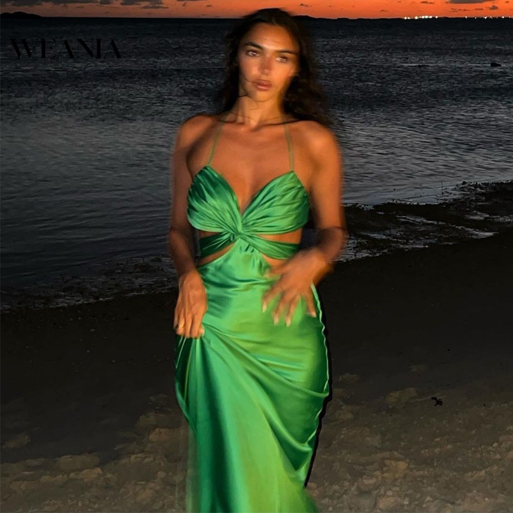 Đầm Cổ Yếm Hở Lưng Cột Dây Xếp Ly Thời Trang Quyến Rũ Cho Nữ