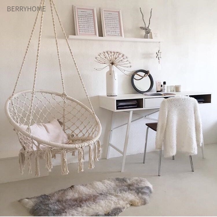 Ghế Võng Xích Đu Macrame Lưới Dệt Kim Treo Sân Thượng Ban Công Vườn Phòng Khách BerryHome~