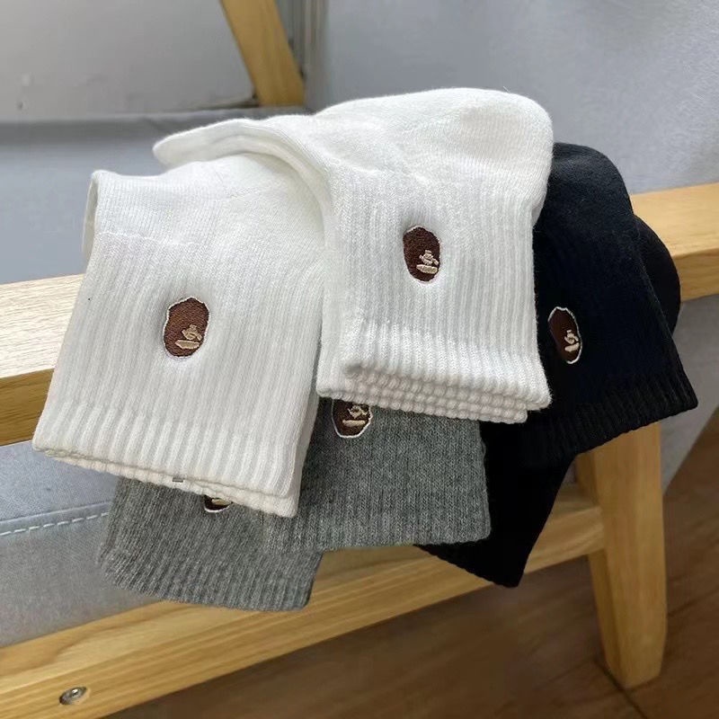 Vớ Cotton Cổ Vừa Thêu Họa Tiết Bape Phong Cách Nhật Bản Thời Trang Thu Đông Dành Cho Nam Nữ