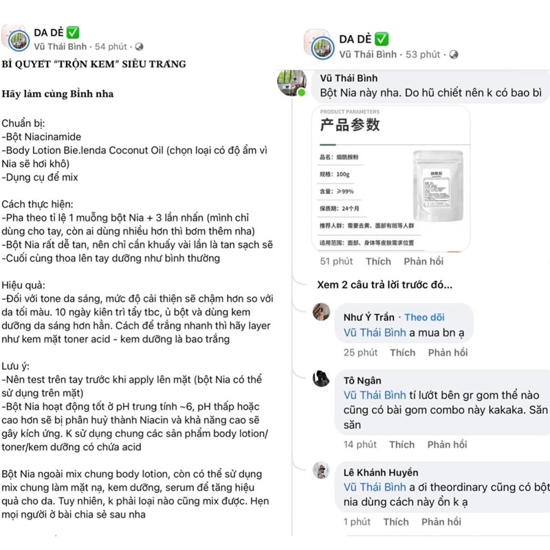 Bột Niacinamide giúp giảm thâm, dưỡng trắng, làm đều màu da