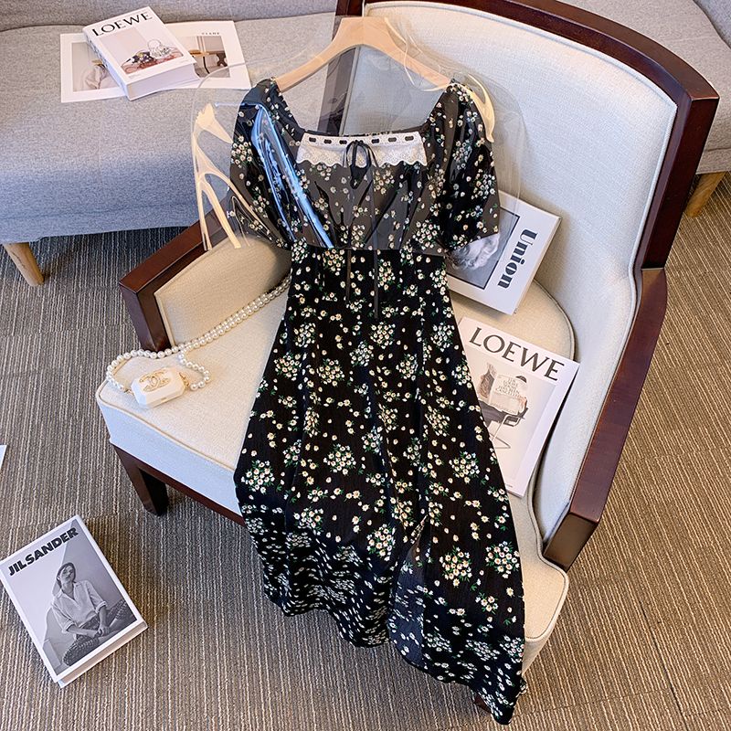 Plus Size Đầm Hoa Eo Hẹp Nhẹ Phong Cách Pháp Thời Trang Mùa Hè Cho Nữ