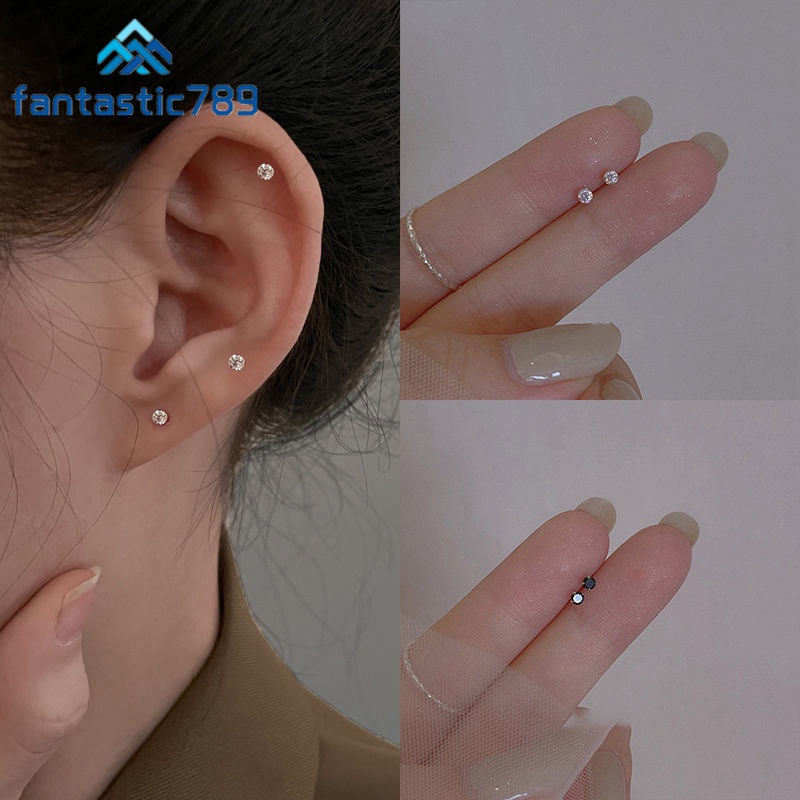 Bông Tai Mạ Bạc 925 S925 Đính Đá Pha Lê Lấp Lánh Phong Cách Hàn Quốc Cho Nữ Fantastic789