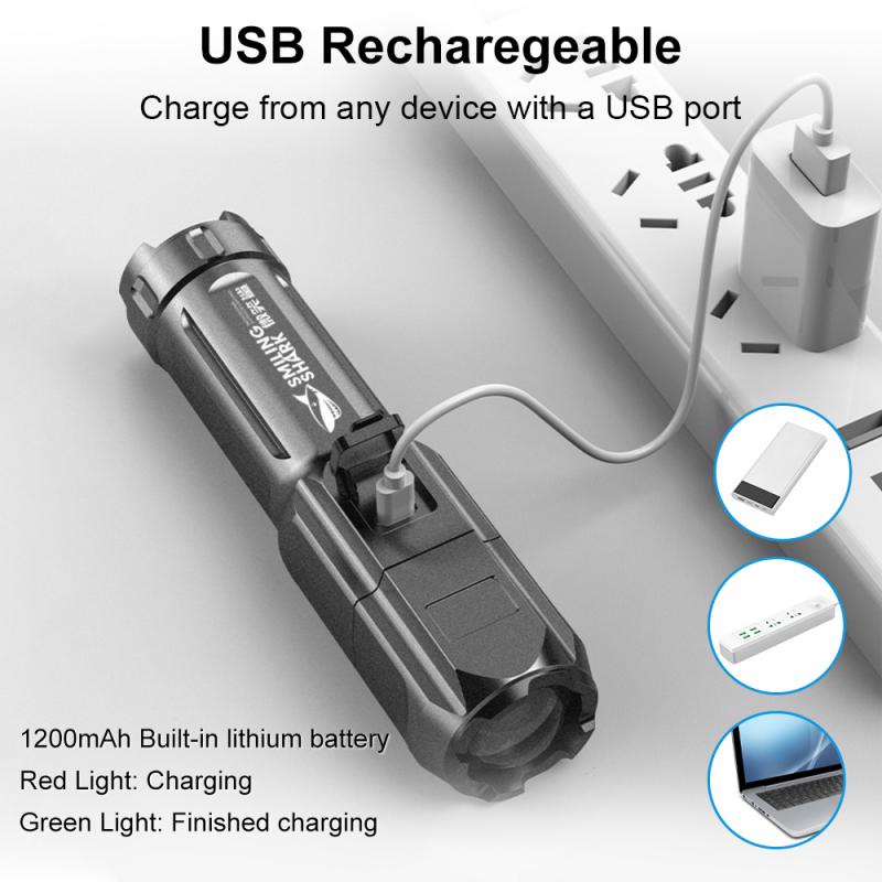 Đèn Pin Bóng LED Sạc USB Tiện Lợi Dành Cho Câu Cá Ngoài Trời