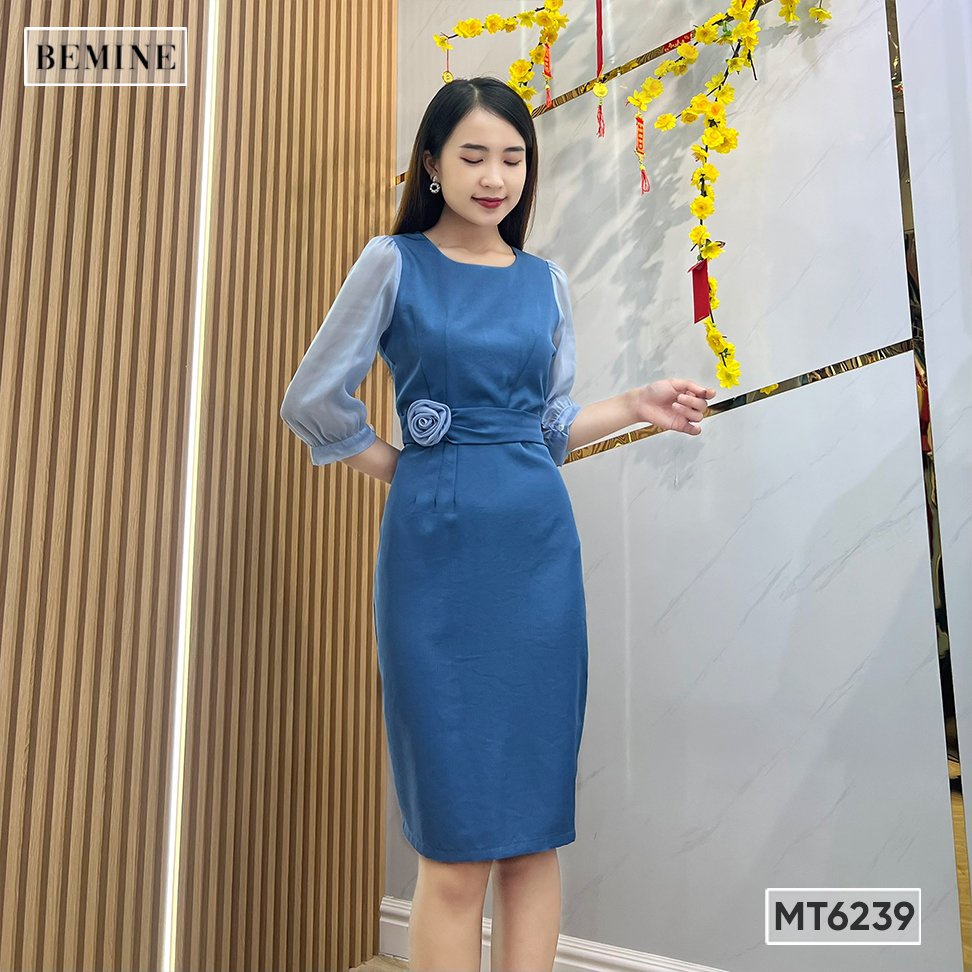 Đầm tay lửng eo đính hoa BEMINE MT6239