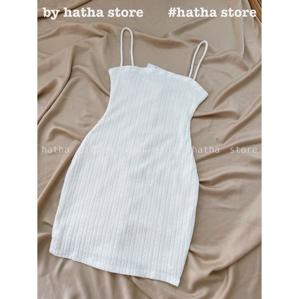 Đầm Body Hai Dây Trơn Len Gân