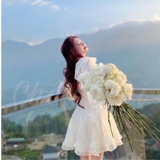 Váy Tơ Cổ Yếm Bèo Tiểu Thư Hàng Cao Cấp V23, Đầm Bánh Bèo Công Chúa Đi Tiệc Tay Bồng Xoè Có Sẵn Lemie By Lekemqc