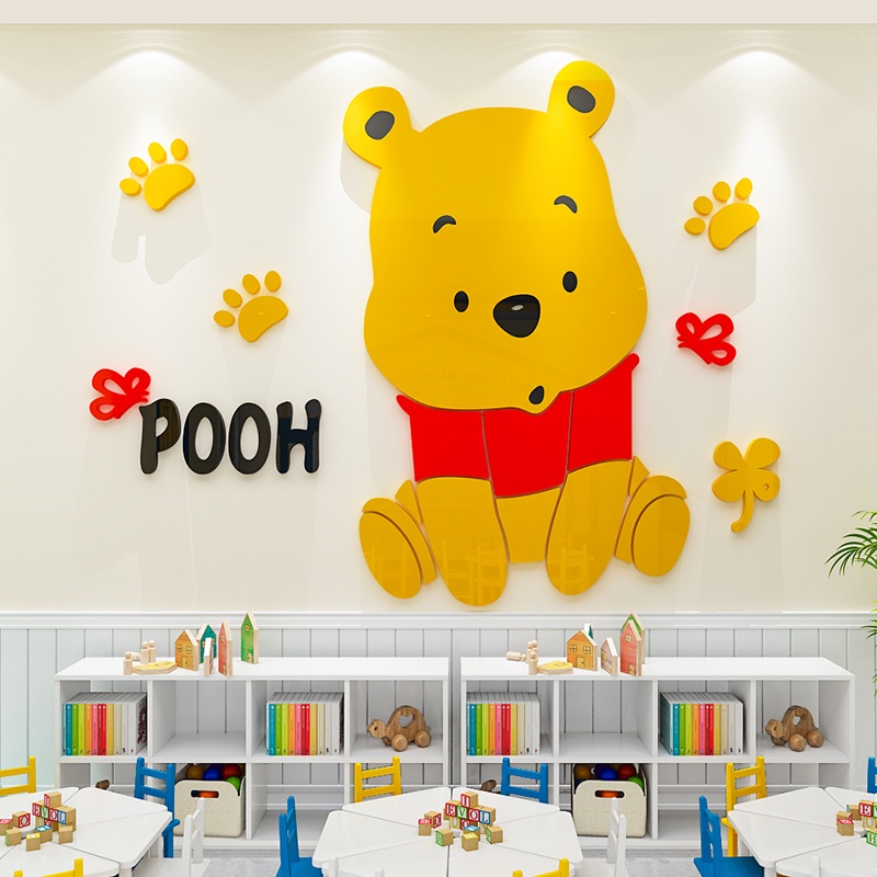 Acrylic Winnie the Pooh 3D Chống Nước Decal Dán Tường Hoạt Hình Phòng Trẻ Em Phòng Ngủ Mica Tranh