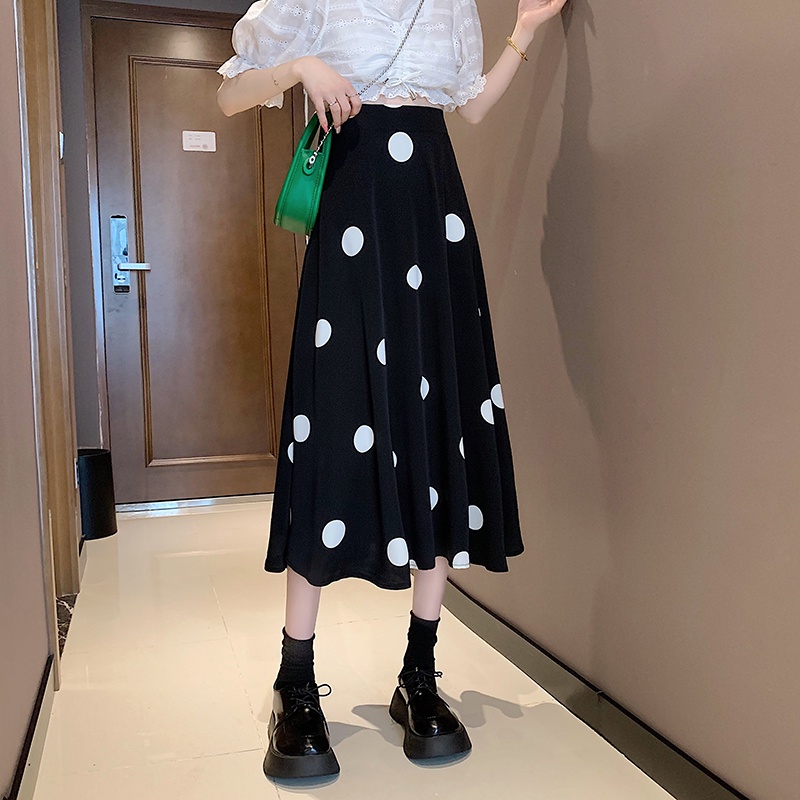 SUXI Chân Váy Chữ A Lưng Cao Họa Tiết Chấm Bi Thời Trang Cho Nữ