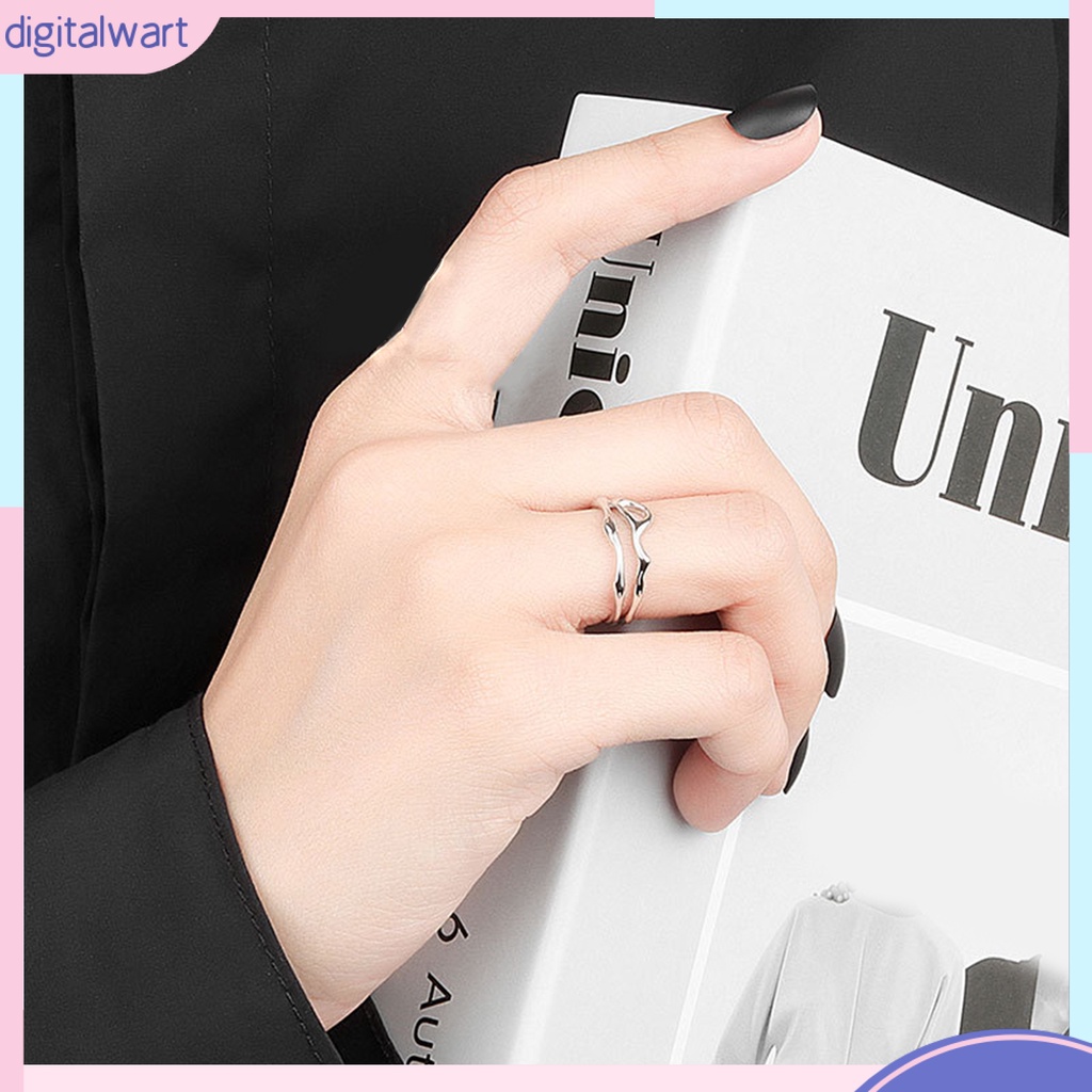 Nhẫn Hở Hai Đường Kẻ Hình Học Sáng Bóng Có Thể Điều Chỉnh Thời Trang Dự Tiệc Cho Nữ