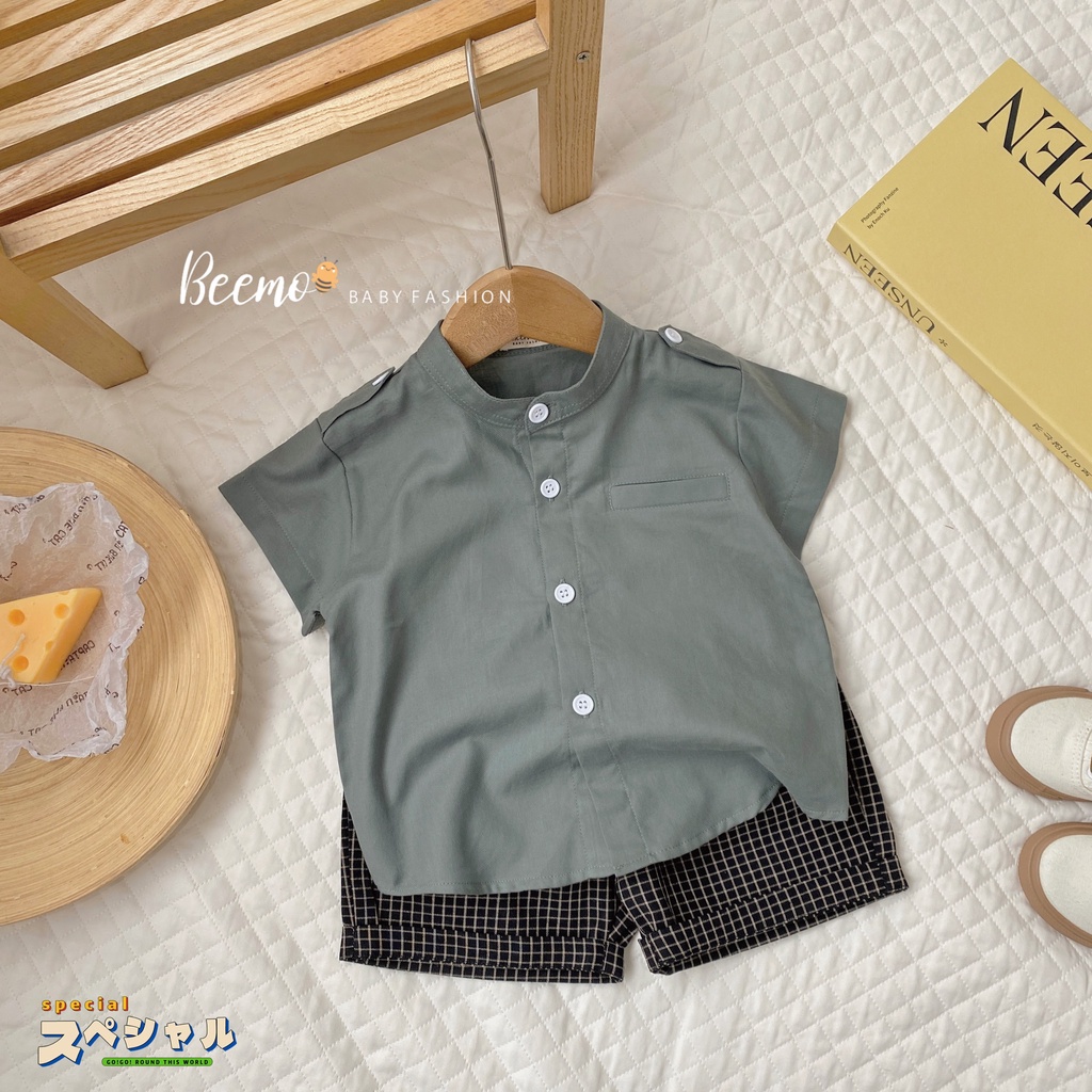 Áo sơ mi cổ tàu cá vai cộc tay Beemo cho bé trai