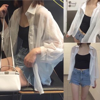 Áo sơ mi lụa losse xuyên thấu