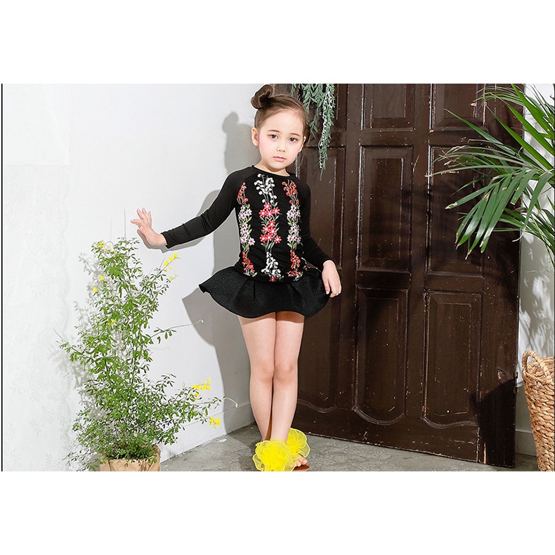 BBB Infant Baby Girls Floral Prints Long Sleeve Split Swimwear Kids Quick Drying Swimsuit Beach Dress Dancing Lace Dress