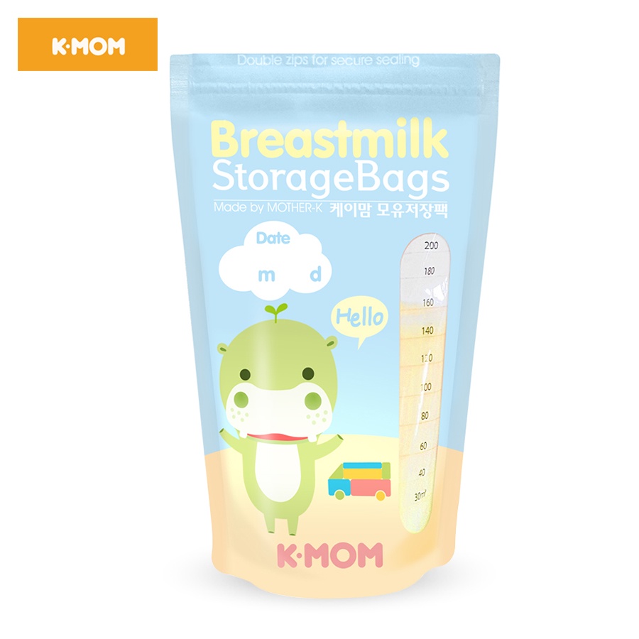 Túi trữ sữa K-Mom 200ml tiệt trùng sẵn khóa zip 2 lần chịu nhiệt từ -20 đến 110 độ C