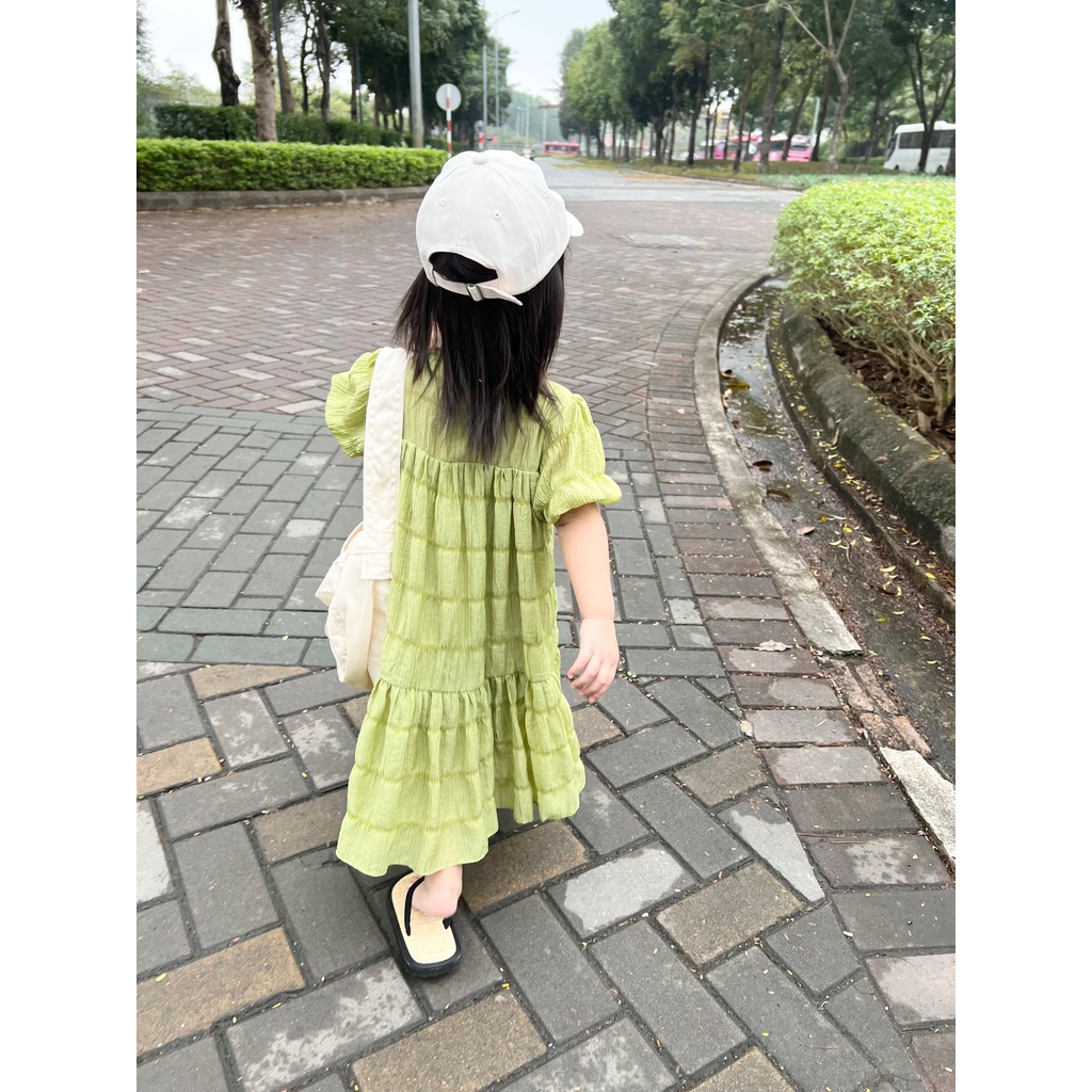 Váy Babydoll Maxi Vải Nhún Có Lớp Lót Siêu Xinh Cho Bé Gái Đi Chơi Đi Biển
