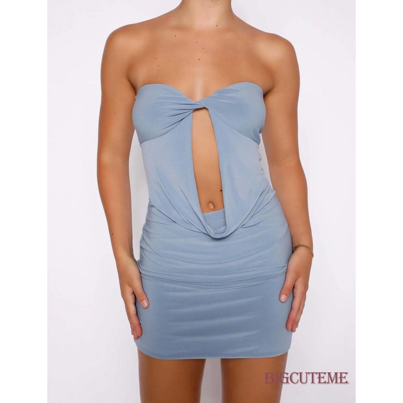 Đầm Mini Ôm Dáng Không Dây Hở Lưng Màu Trơn Gợi Cảm Cho Nữ