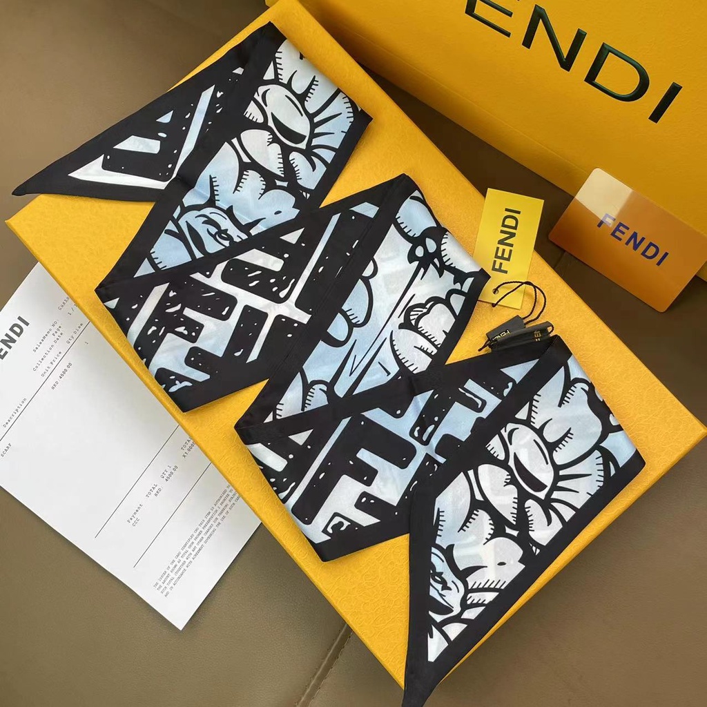 Khăn Choàng Cổ / Xách Tay Bằng Lụa In Họa Tiết Hoa Và Chữ FF Thời Trang Sang Trọng Cho Nữ 2023