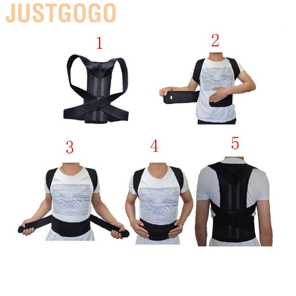 Justgogo Black Adjustable Humpback Correction Belt Posture Corrector Back Pain Relief