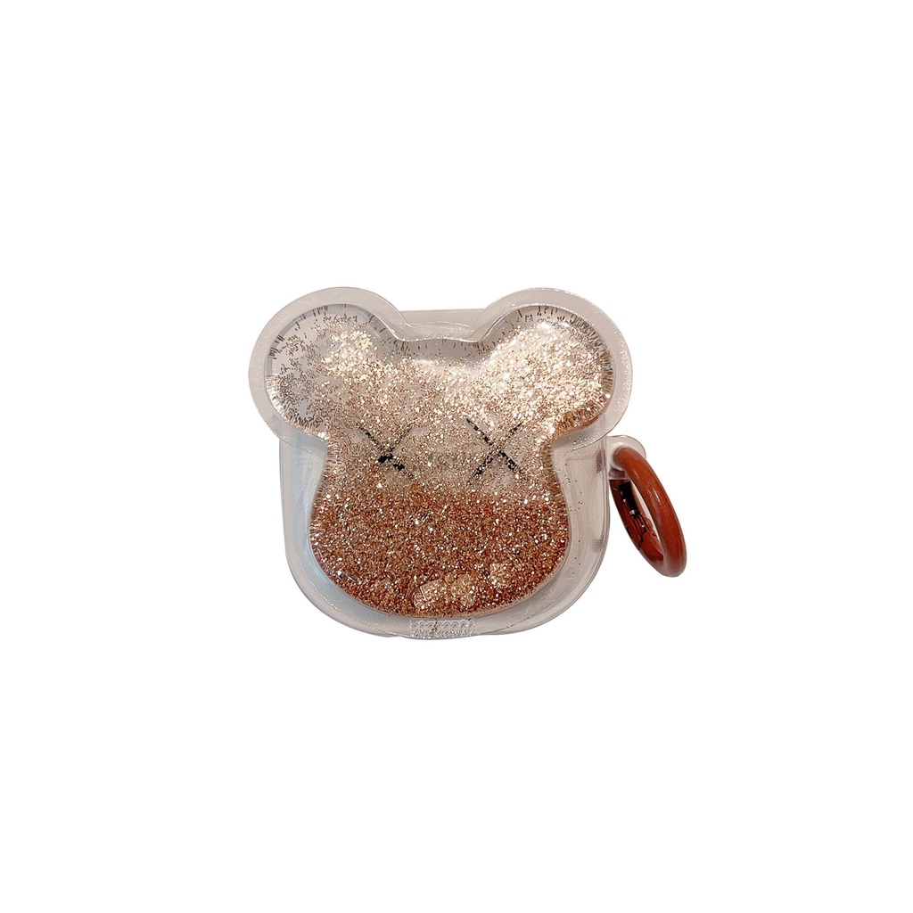 Vỏ Bảo Vệ Hộp Sạc Tai Nghe Bluetooth Không Dây Samsung Buds Pro Galaxy Buds 2 Hình Gấu Hồng Có Nước Kim Tuyến Lấp Lánh