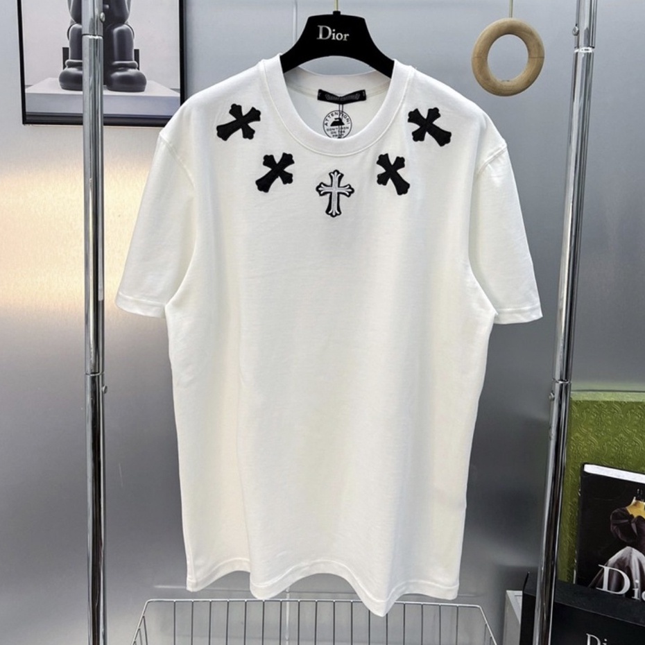 Áo phông nam nữ Premium Cotton CH In hình chữ thập da quanh cổ đơn giản đẹp siêu hot