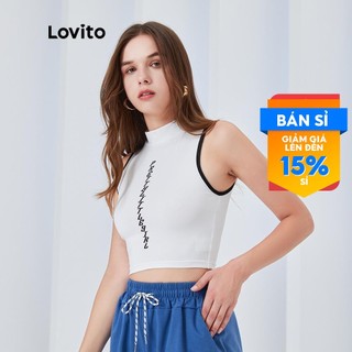 1123QH-Áo Lovito thể thao màu sắc tương phản in họa tiết chữ ôm dáng L04090 (trắng)