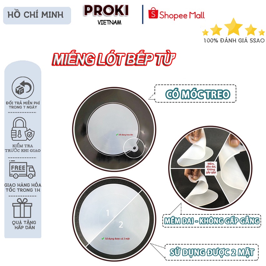 Miếng lót bếp từ silicone Proki cao cấp chống trầy xước mặt kính bếp, chịu lực, giữ vệ sinh, chống cháy xoong nồi
