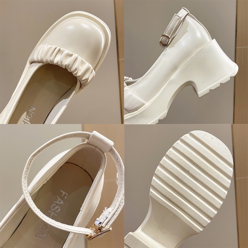 Giày Búp Bê Da PU Mũi Tròn Đế Bằng Mềm Mại Chống Trượt Cài Khóa Thời Trang Cho Nữ