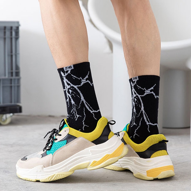 Vớ Cotton Dài Ngang Bắp Chân In Họa Tiết Sọc Phong Cách Harajuku Dành Cho Nam Nữ