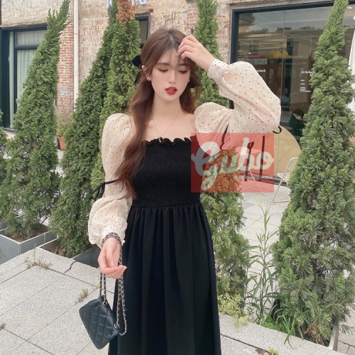 váy dài tay tiểu thư eo thon dáng váy chữ A ulzzang GUBO790221