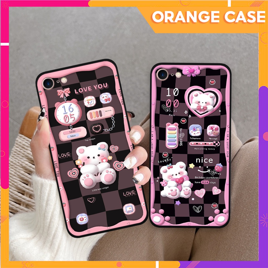 Ốp lưng Iphone 5/ 5S/ 6/ 6S/ 6 Plus/ 6s Plus/ 7/ 8/ se 2020 hoạ tiết 3D nền kẻ caro, gấu đáng yêu viền dẻo
