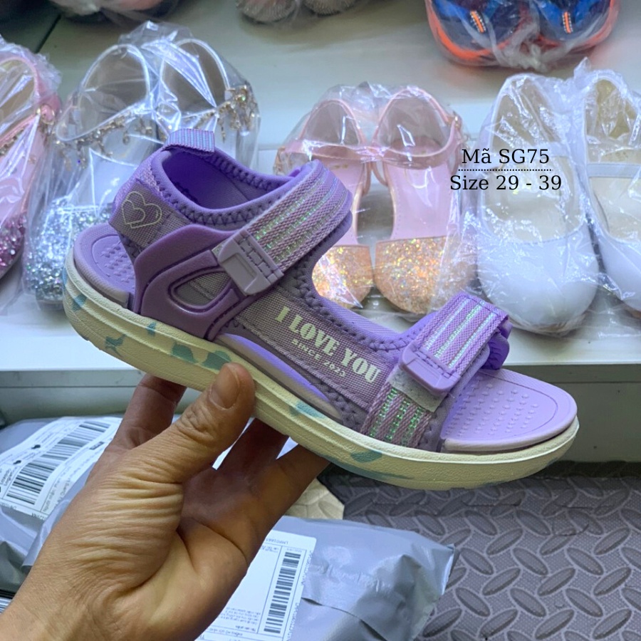 Dép sandal bé gái 5 - 12 tuổi siêu nhẹ quai dán tiện dụng phong cách Hàn Quốc đi học đi chơi SG75