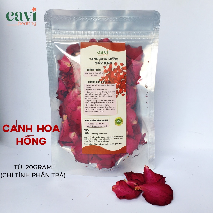 Cánh hoa hồng khô sấy lạnh không vụn làm trà Detox màu đỏ đẹp