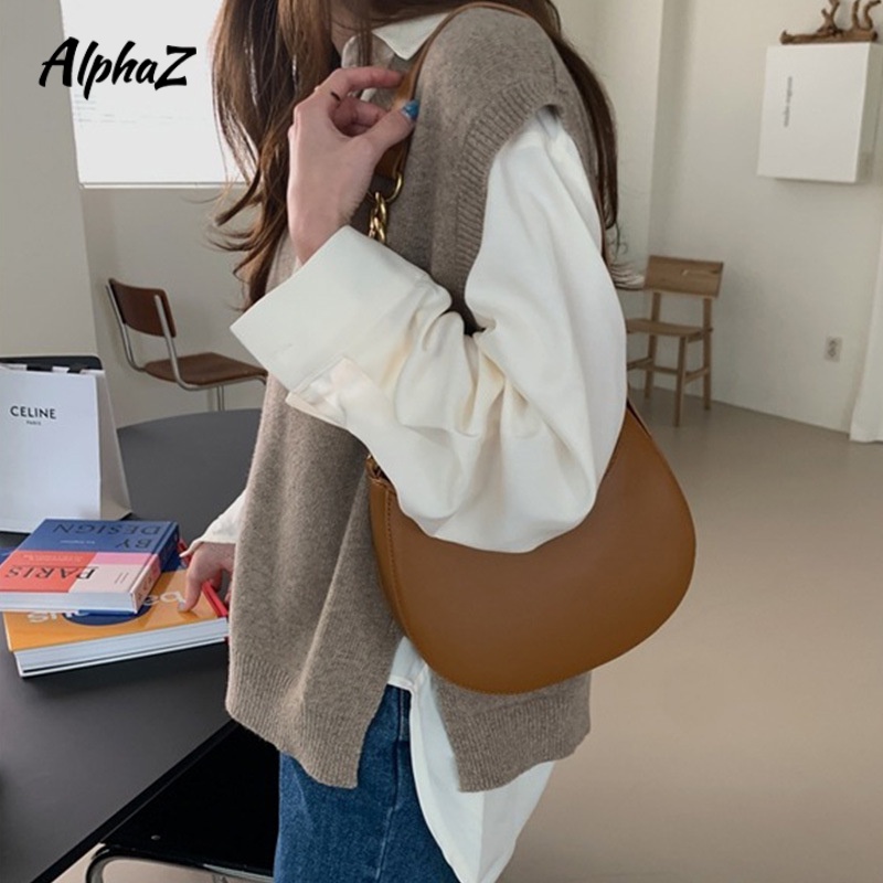 AlphaZ Túi đeo dưới cánh tay Một Bên Vai Màu Nâu Phong Cách Hàn Quốc Vintage Thời Trang Dành Cho Nữ