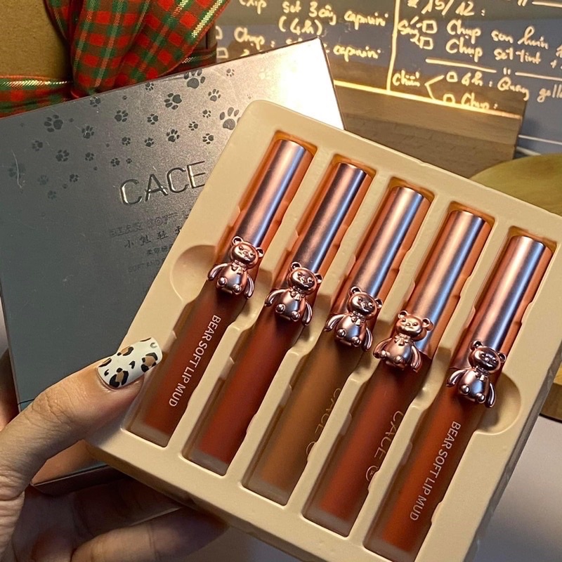 Hộp 5 Son Gấu CACE Nhung Lì Mềm Môi