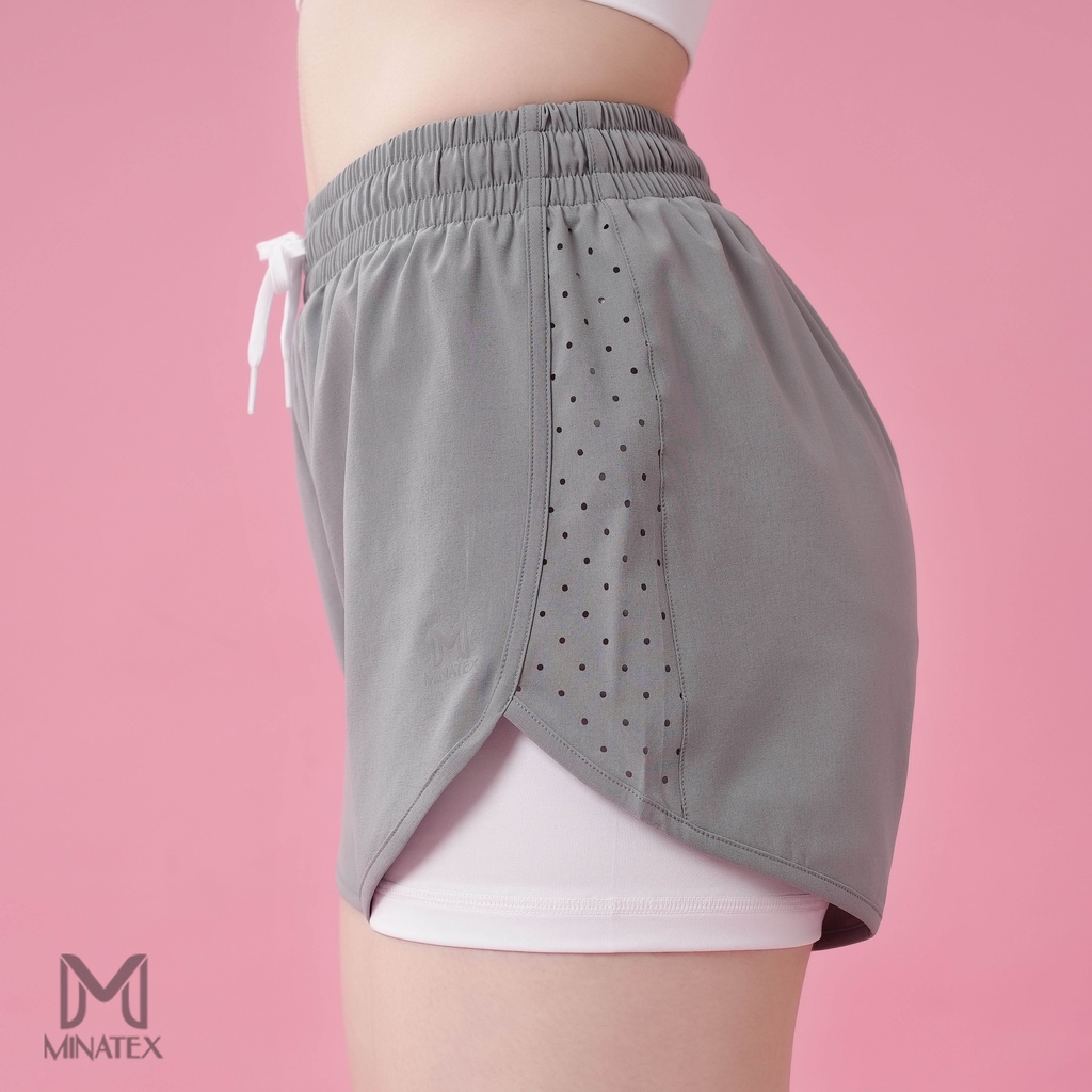 Minatex - Quần đùi tập gym yoga chạy bộ 2 lớp cạp cao che rốn, Quần short tập 2 lớp vải dày dặn đứng form