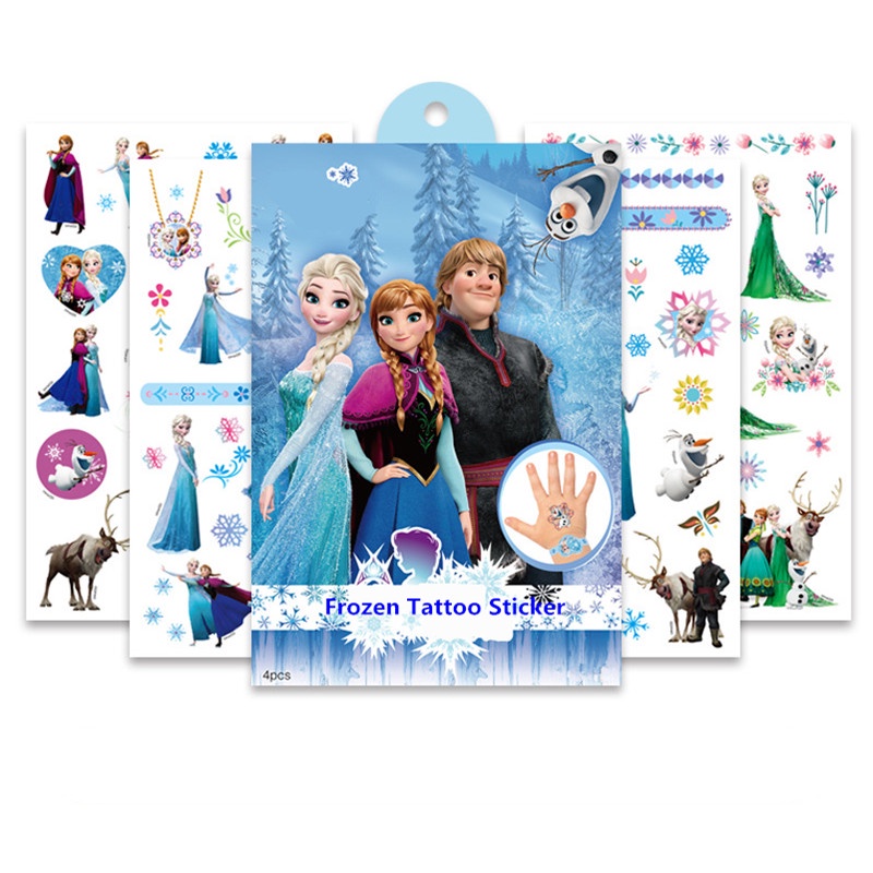 Set 4 Tấm Hình Xăm Dán Hình Công Chúa Anna Elsa