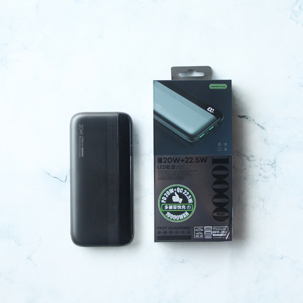 Pin Sạc Dự Phòng 10000mAh 22.5W Remax RPP-293 Hỗ Trợ Sạc Nhanh PD 20W - Remax Việt Nam - Bảo Hành 12 Tháng 1 Đổi 1