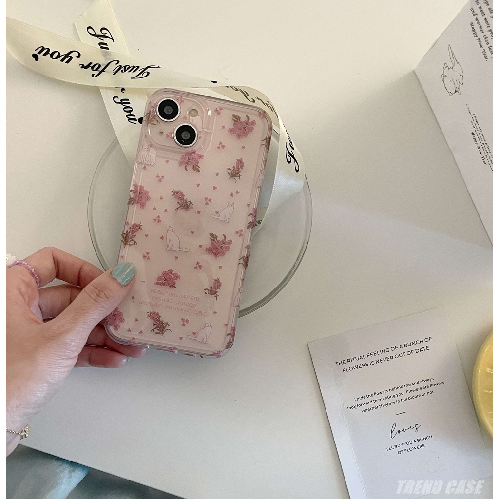 Ốp Điện Thoại Silicone Mềm Chống Sốc In Hình Mèo Và Hoa Cho IPhone 12 11 13 14 Pro Max 14 Pro