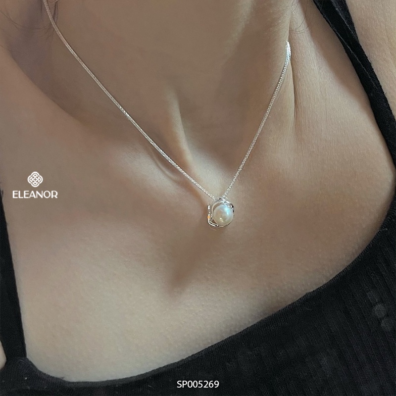 Dây chuyền nữ bạc 925 Eleanor Accessories mặt tròn đính ngọc trai nhân tạo phụ kiện trang sức 5269