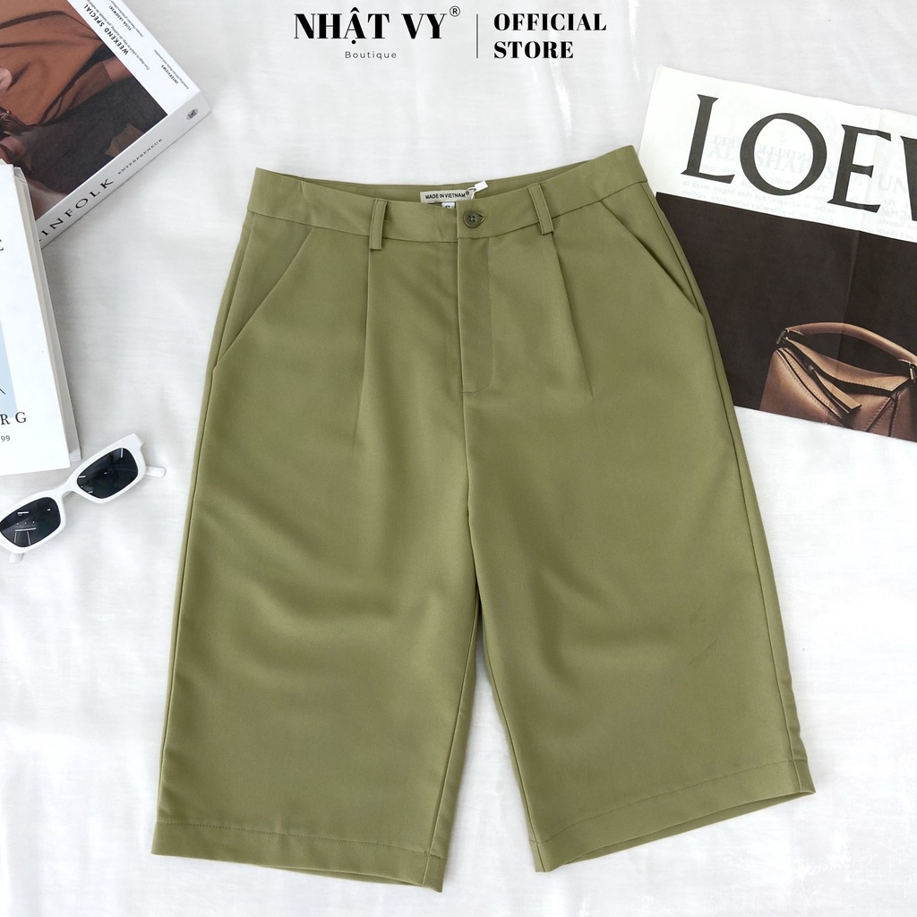 Quần Lửng Nữ NHẬT VY Dáng Suông Ống Rộng Chất Cotton Màu Đen, Nâu, Xanh - D2351