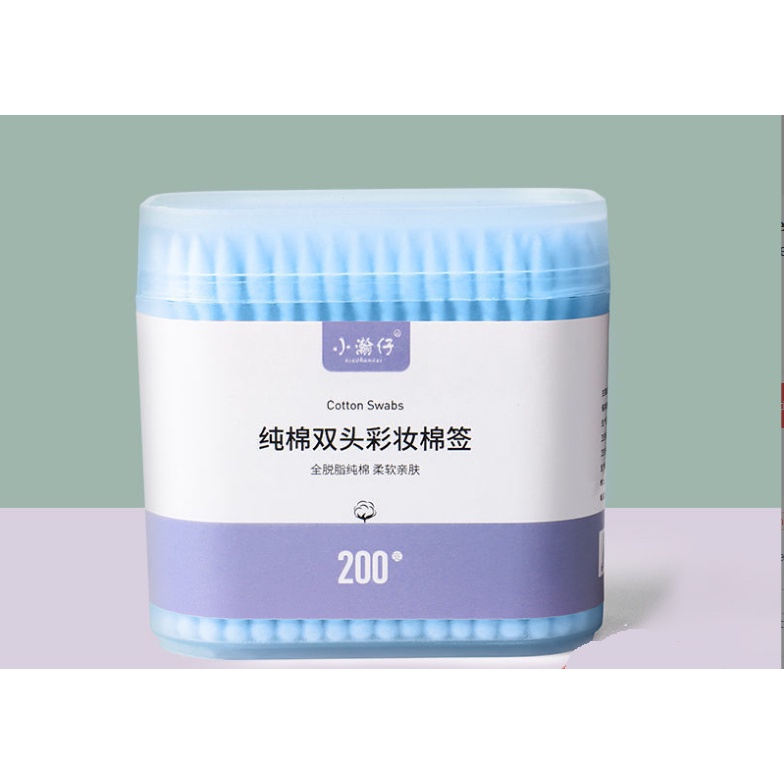 Hộp 200 tăm bông 2 đầu vệ sinh tai mũi - tiện lợi, sạch sẽ giao màu ngẫu nhiên