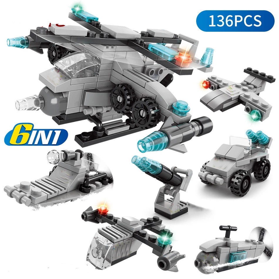 Set 136 Khối Lắp Ráp Mô Hình Tàu Chiến 6 Trong 1 Cho Bé