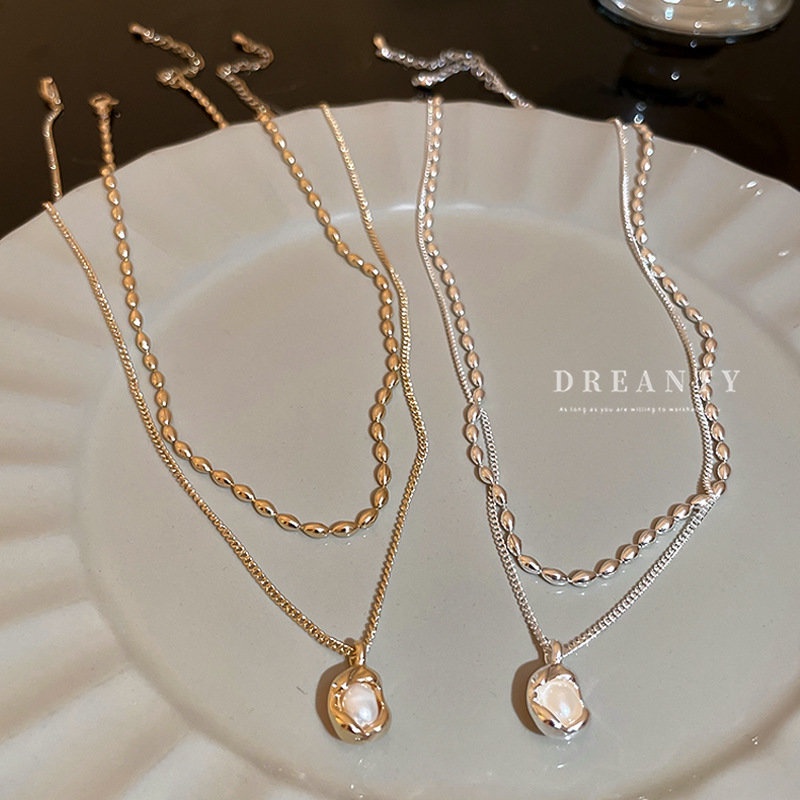 Vòng cổ Hai Lớp Đính Ngọc Trai Đơn Giản Thời Trang Dành Cho Nữ