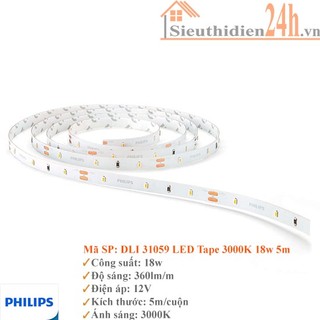 Đèn led dây điện áp 12v philips 31059 18w, 5m/cuộn , 3w/m ánh sáng 3000k