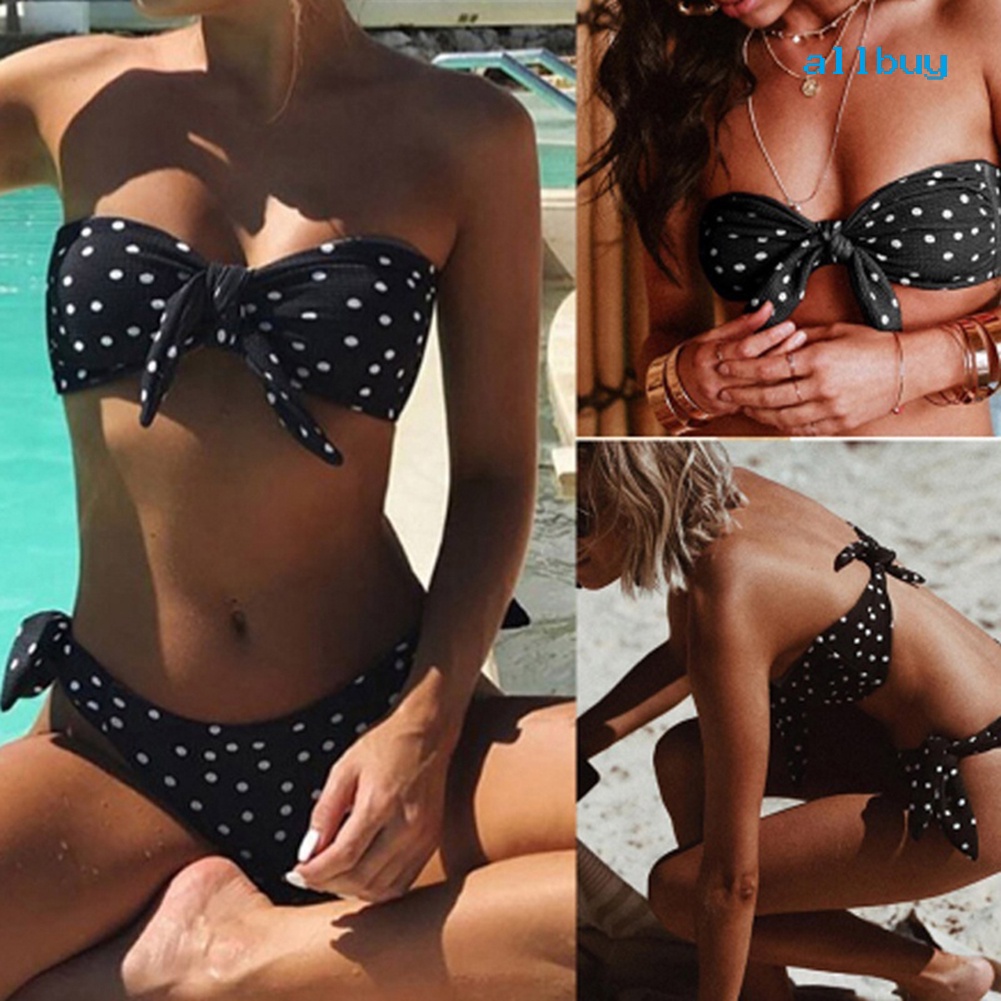 Bộ Bikini 2 Mảnh Họa Tiết Chấm Bi Gợi Cảm Cho Nữ
