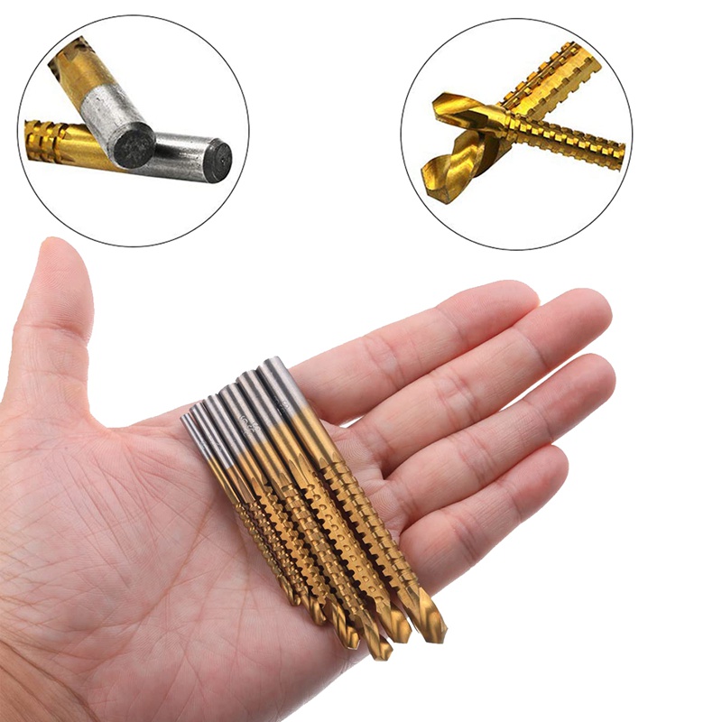 6 gói Mũi xoắn HSS tráng titan , Mũi cắt bên răng cưa 3-8mm Dụng cụ chế biến gỗ cho lỗ gỗ kim loại nhựa