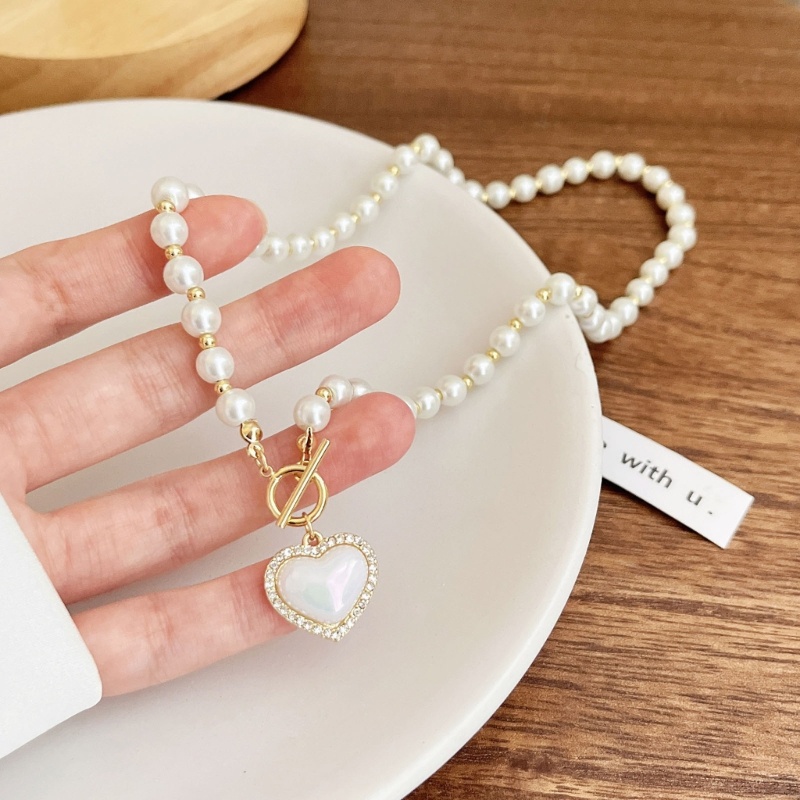 Vòng cổ Chuỗi Ngọc Trai Nhân Tạo Mặt Trái Tim Ngọt Ngào Thời Trang